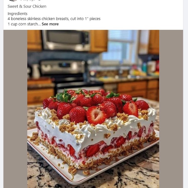 Fake engagement image error. Chicken recipe with strawberry cake image.